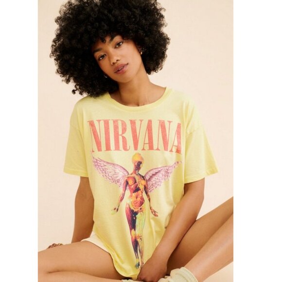 Daydreamer Dresses & Skirts - Daydreamer Yellow Nirvana In Utero Graphic Tee Unfinished Hem Dress SZ XL - NWT